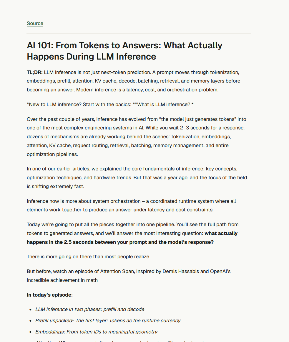 The built-in reader showing a saved article as clean text